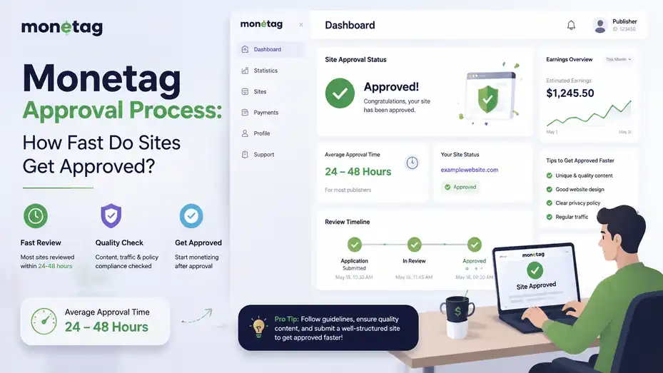 An informative illustration about Monetag Approval Process: How Fast Do Sites Get Approved?
