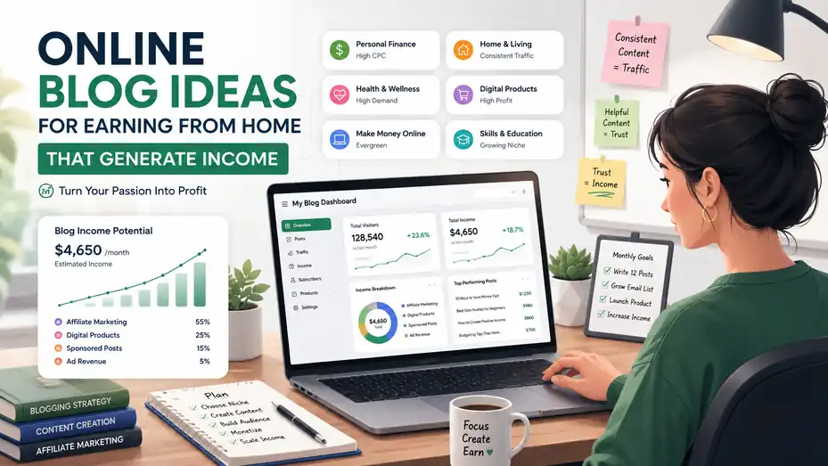 An informative illustration about Online Blog Ideas For Earning From Home That Generate Income