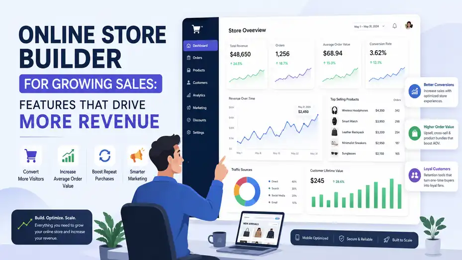 An informative illustration about Online Store Builder For Growing Sales: Features That Drive More Revenue