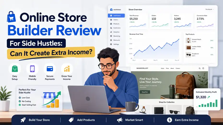 An informative illustration about Online Store Builder Review For Side Hustles: Can It Create Extra Income?