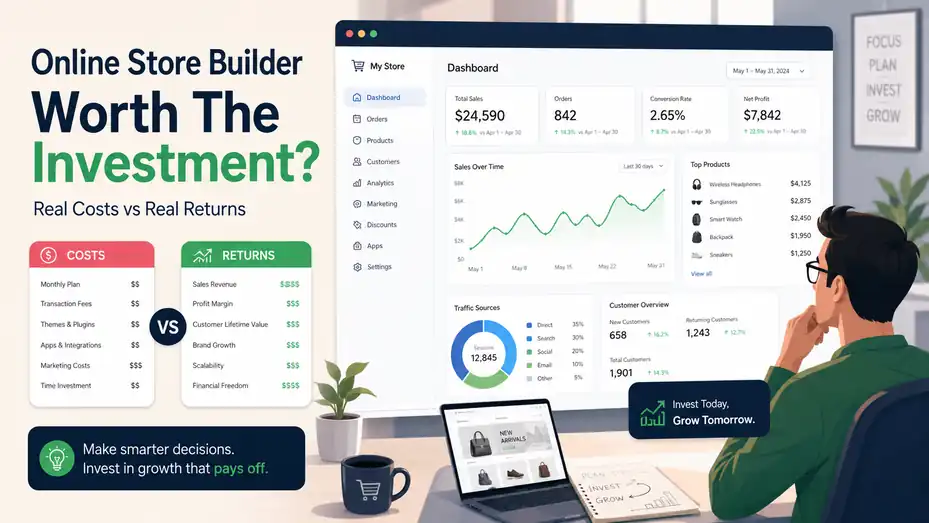 An informative illustration about Online Store Builder Worth The Investment? Real Costs Vs Real Returns
