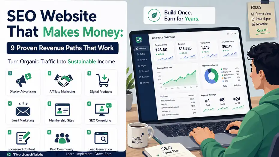 An informative illustration about SEO Website That Makes Money: 9 Proven Revenue Paths That Work