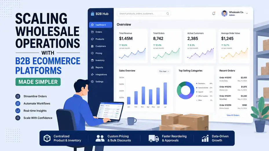An informative illustration about Scaling Wholesale Operations With B2B Ecommerce Platforms Made Simpler