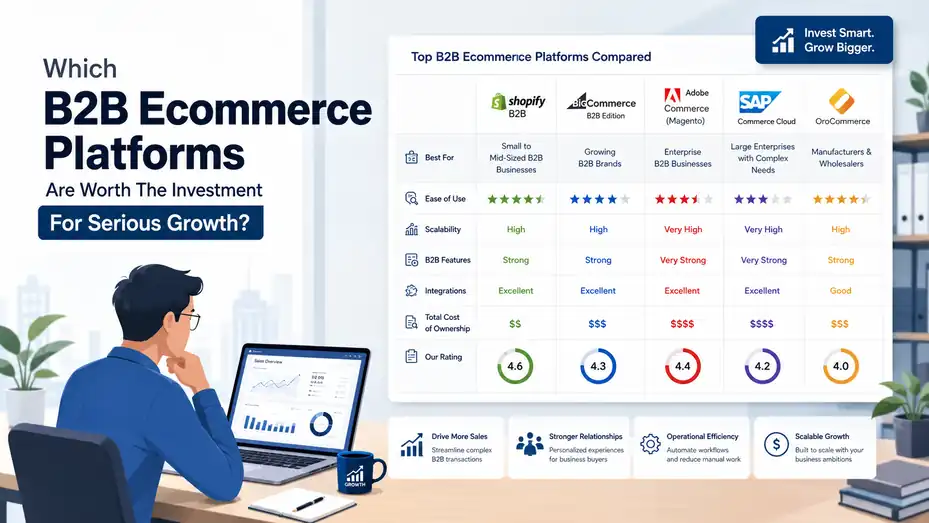 An informative illustration about Which B2B Ecommerce Platforms Are Worth The Investment For Serious Growth?