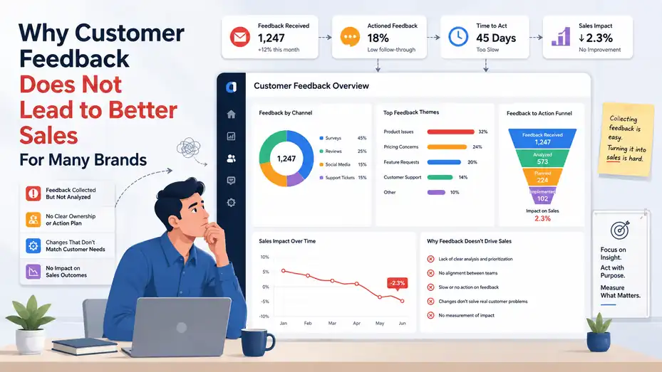 An informative illustration about Why Customer Feedback Does Not Lead To Better Sales For Many Brands