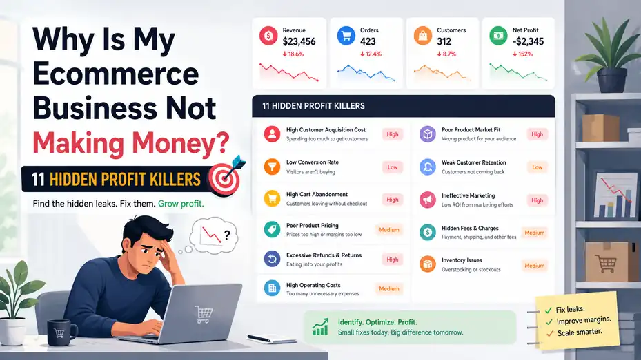 An informative illustration about Why Is My Ecommerce Business Not Making Money? 11 Hidden Profit Killers