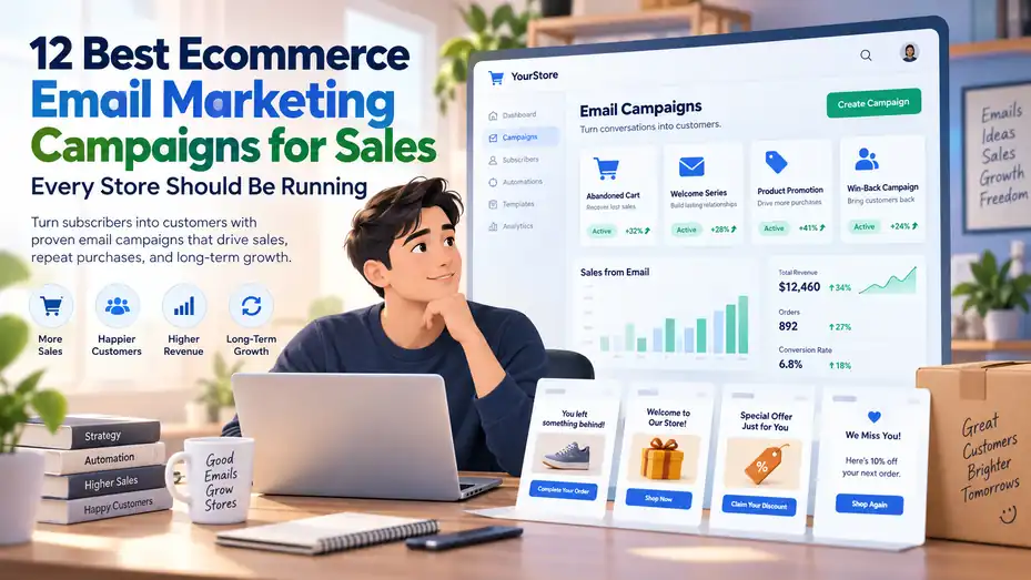 An informative illustration about 12 Best Ecommerce Email Marketing Campaigns for Sales Every Store Should Be Running