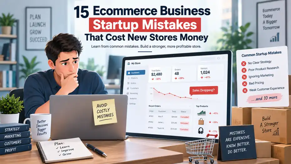 An informative illustration about 15 Ecommerce Business Startup Mistakes That Cost New Stores Money