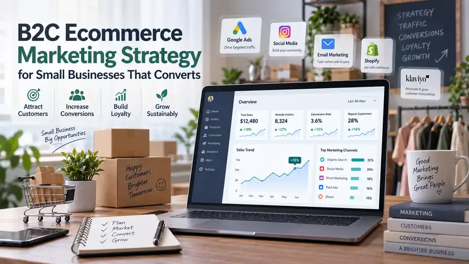 An informative illustration about B2C Ecommerce Marketing Strategy for Small Businesses That Converts