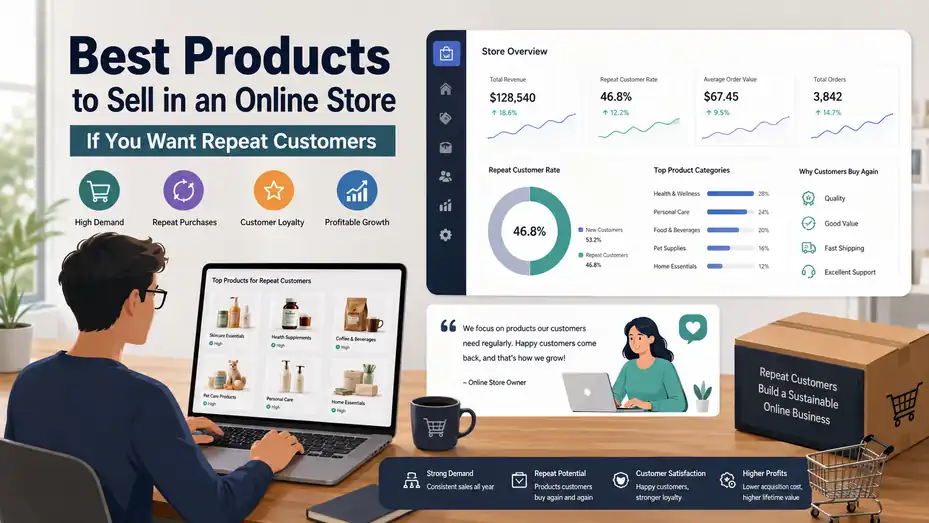 An informative illustration about Best Products to Sell in an Online Store If You Want Repeat Customers
