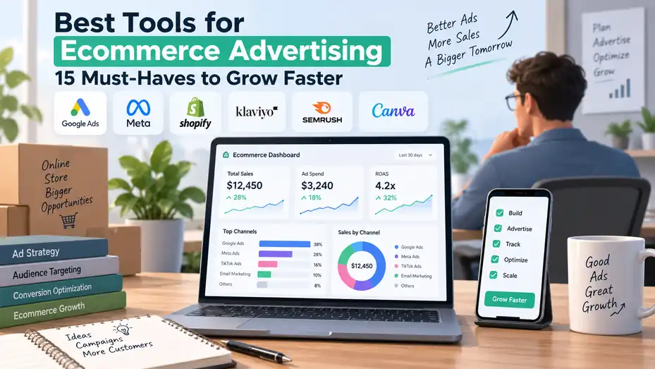 An informative illustration about Best Tools For Ecommerce Advertising: 15 Must-Haves To Grow Faster