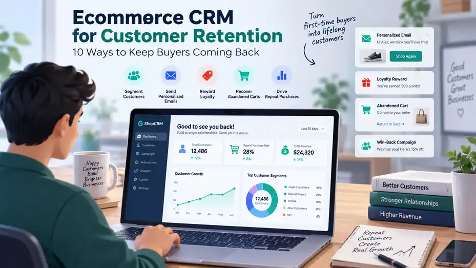 An informative illustration about Ecommerce CRM for Customer Retention: 10 Ways to Keep Buyers Coming Back