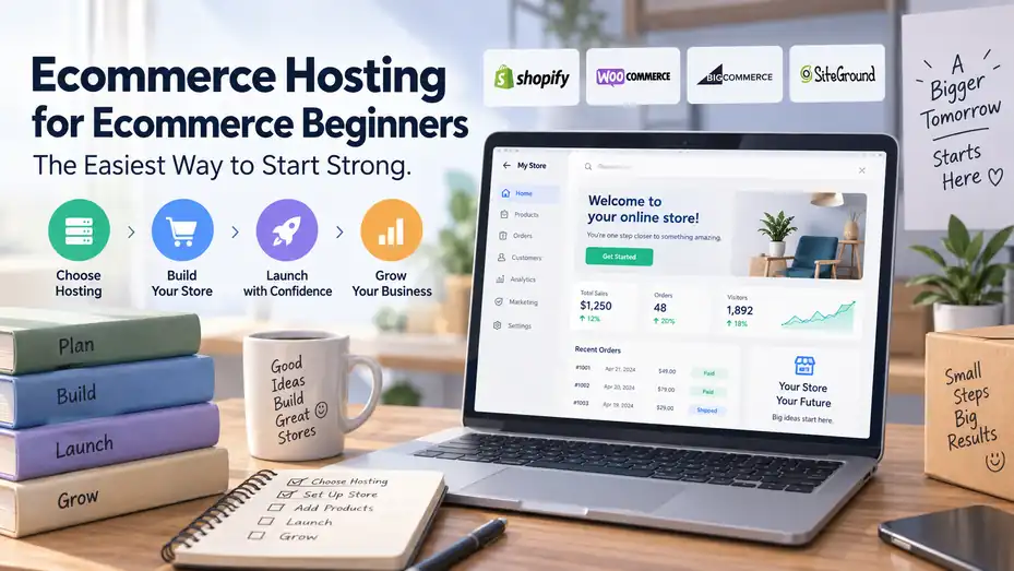 An informative illustration about Ecommerce Hosting for Ecommerce Beginners: The Easiest Way to Start Strong