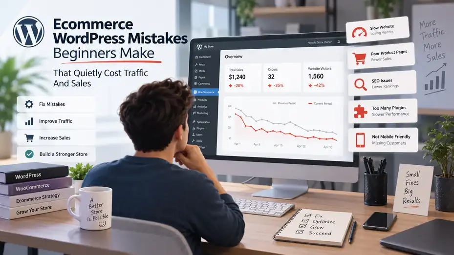 An informative illustration about Ecommerce WordPress Mistakes Beginners Make That Quietly Cost Traffic And Sales