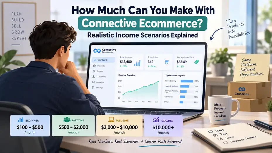 An informative illustration about How Much Can You Make With Connective Ecommerce? Realistic Income Scenarios Explained