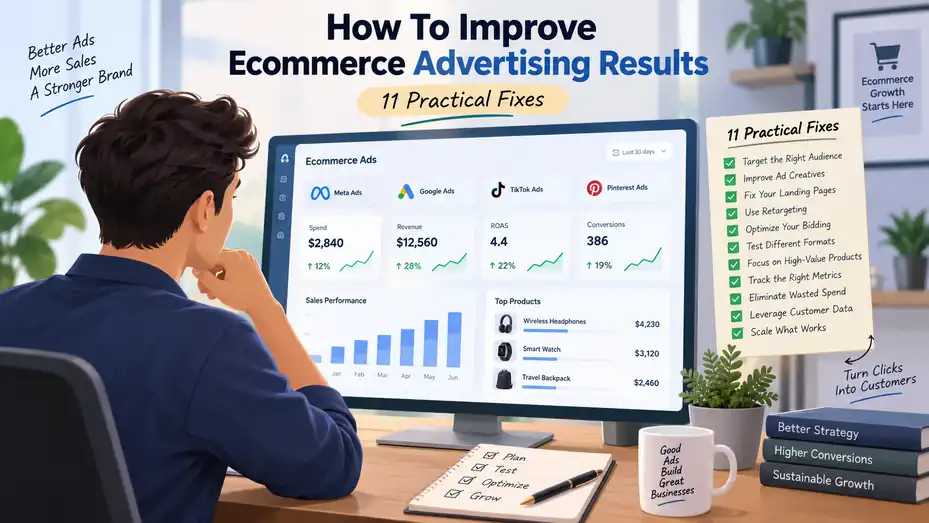 An informative illustration about How To Improve Ecommerce Advertising Results: 11 Practical Fixes