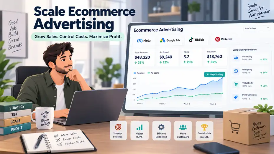 An informative illustration about How To Scale Ecommerce Advertising Without Wasting Budget Or Profit