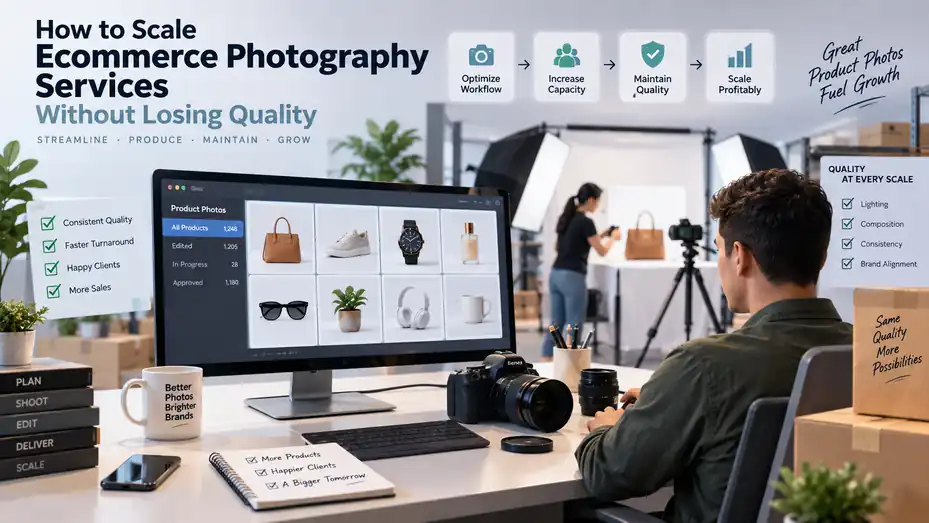 An informative illustration about How To Scale Ecommerce Photography Services Without Losing Quality