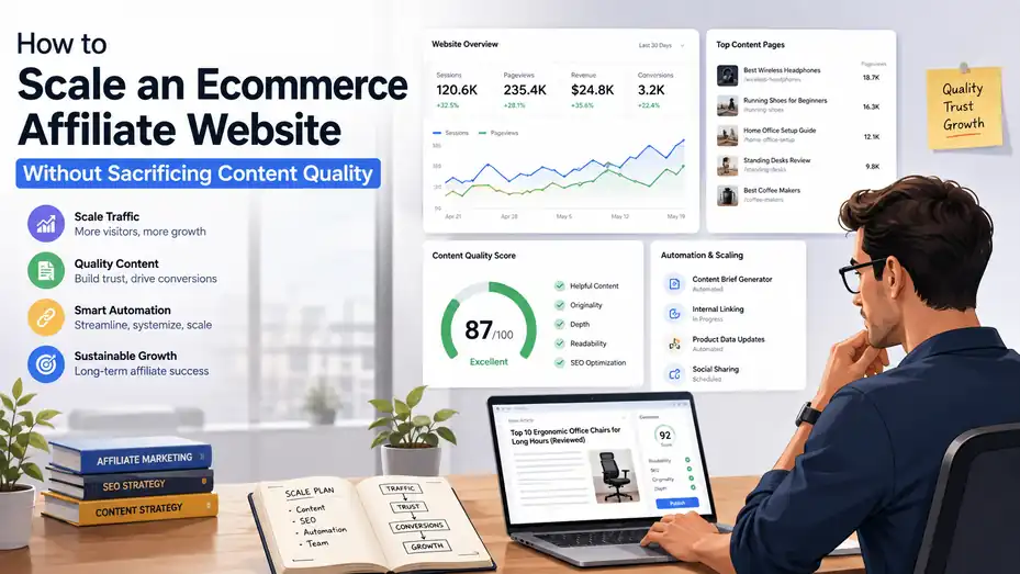 An informative illustration about How to Scale an Ecommerce Affiliate Website Without Sacrificing Content Quality
