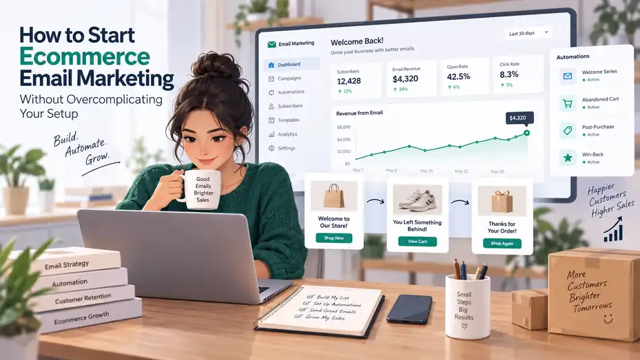 An informative illustration about How to Start Ecommerce Email Marketing Without Overcomplicating Your Setup