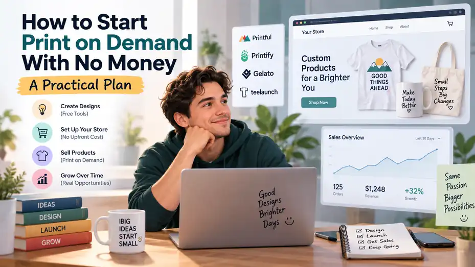 An informative illustration about How to Start Print on Demand With No Money: A Practical Plan