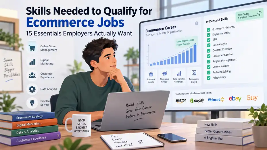 An informative illustration about Skills Needed to Qualify for Ecommerce Jobs: 15 Essentials Employers Actually Want