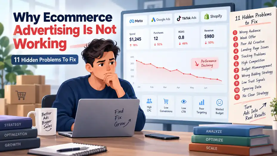 An informative illustration about Why Ecommerce Advertising Is Not Working: 11 Hidden Problems To Fix